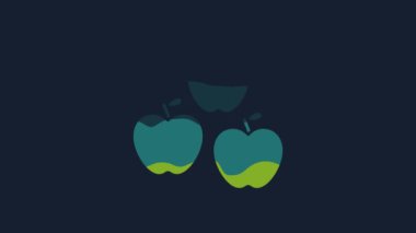 Sarı Elma simgesi mavi arkaplanda izole edildi. Yaprak sembollü meyve. 4K Video hareketli grafik canlandırması.