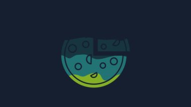 Sarı Pizza simgesi mavi arkaplanda izole edildi. Fast food menüsü. 4K Video hareketli grafik canlandırması.