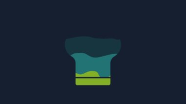Yellow Chef hat icon isolated on blue background. Cooking symbol. Cooks hat. 4K Video motion graphic animation.