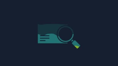 Sarı Arama paket simgesi mavi arkaplanda izole edildi. Paket takibi. Büyüteç ve karton kutu. Lojistik ve teslimat. 4K Video hareketli grafik canlandırması.