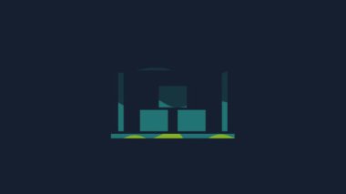 Sarı Depo simgesi mavi arkaplanda izole edildi. 4K Video hareketli grafik canlandırması.