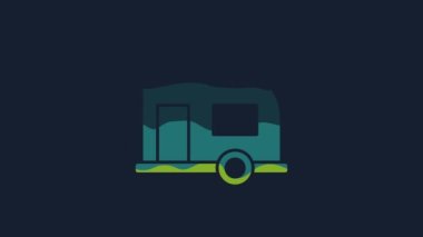 Sarı Karavan Kamp ikonu mavi arka planda izole edildi. Gezici ev, karavan, yolculuk için ev karavanı. 4K Video hareketli grafik canlandırması.