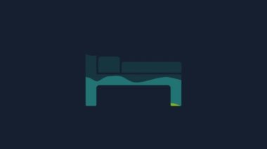 Sarı yatak simgesi mavi arkaplanda izole edildi. 4K Video hareketli grafik canlandırması.