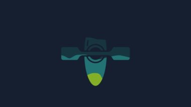 Sarı kano ve kürek ikonu mavi arkaplanda izole edildi. Balıkçılık ve turizm için kano. Açık hava aktiviteleri. 4K Video hareketli grafik canlandırması.