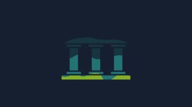 Yellow Museum building icon isolated on blue background. 4K Video motion graphic animation.
