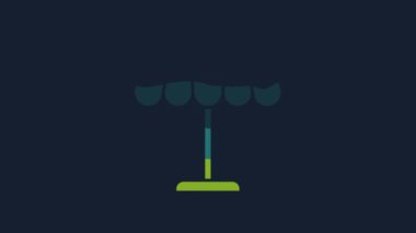 Mavi arka planda izole edilmiş plaj ikonu için sarı güneş koruyucu şemsiye. Açık alan için büyük bir şemsiye. Plaj şemsiyesi 4K Video hareketli grafik canlandırması.