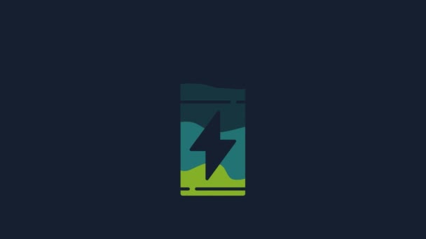 Ікона Жовтої Батареї Ізольована Синьому Фоні Символ Блискавки Відеографічна Анімація — стокове відео