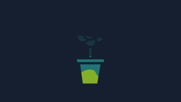 Yellow Flower Pot Icon Isolated Blue Background Plant Growing Pot — Wideo stockowe