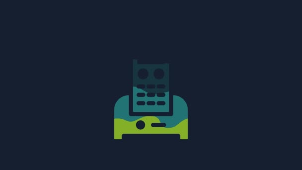 Желтый Значок Телефона Изолирован Синем Фоне Стационарный Телефон Видеографическая Анимация — стоковое видео