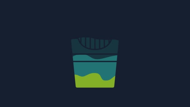 黄色的土豆薯条在纸盒包装图标孤立的蓝色背景 快餐菜单 4K视频运动图形动画 — 图库视频影像