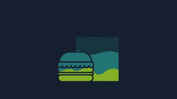 Yellow Online Ordering Burger Delivery Icon Isolated Blue Background Video — Vídeo de stock