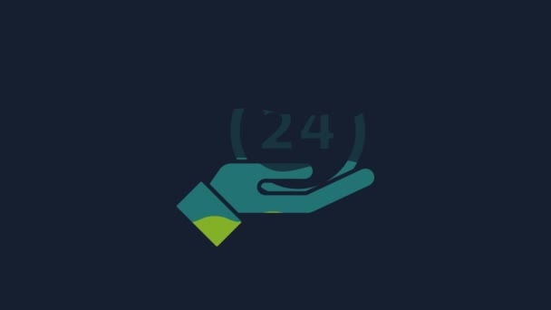 黄色の時計24時間のアイコンは青の背景に隔離された 丸一日アイコン 24時間サービスシンボル 4Kビデオモーショングラフィックアニメーション — ストック動画