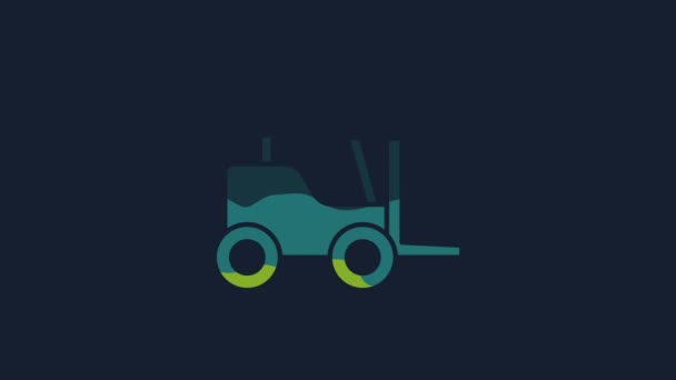 Ícone Amarelo Caminhão Empilhadeira Isolado Fundo Azul Carregador Garfo Caixa — Vídeo de Stock