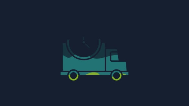 Gele Logistiek Vrachtwagen Klok Pictogram Geïsoleerd Blauwe Achtergrond Levertijd Icoon — Stockvideo