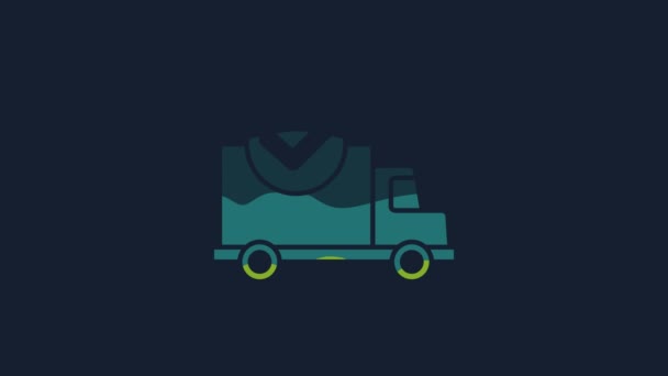 Yellow Delivery Truck Met Vinkje Pictogram Geïsoleerd Blauwe Achtergrond Video — Stockvideo