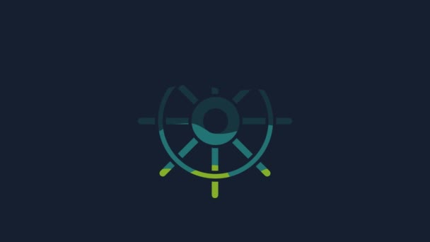 Yellow Ship Steering Wheel Icon Isolated Blue Background Video Motion — Wideo stockowe