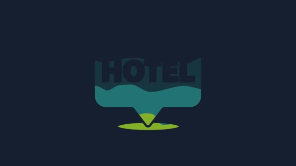 Желтая Иконка Отеля Location Выделена Синем Фоне Символ Гостиниц Хостелов — стоковое видео