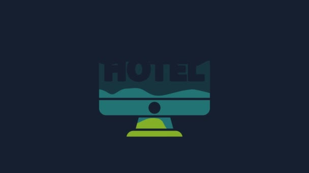 Amarillo Icono Reserva Hotel Línea Aislado Sobre Fondo Azul Concepto — Vídeos de Stock