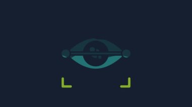 Sarı göz tarama simgesi mavi arkaplanda izole edildi. Göz taraması yapılıyor. Güvenlik kontrol sembolü. Siber göz işareti. 4K Video hareketli grafik canlandırması.