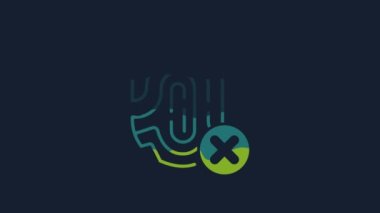 Sarı Reddetme parmak izi ikonu mavi arkaplanda izole edildi. Kullanıcı konsepti erişimi engellendi. Hata, dolandırıcılık. Kimlik işareti. Kimliğe dokun. 4K Video hareketli grafik canlandırması.