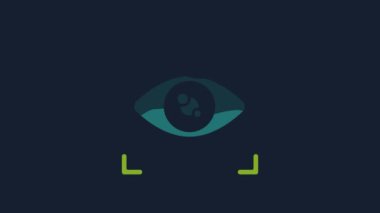 Sarı göz tarama simgesi mavi arkaplanda izole edildi. Göz taraması yapılıyor. Güvenlik kontrol sembolü. Siber göz işareti. 4K Video hareketli grafik canlandırması.