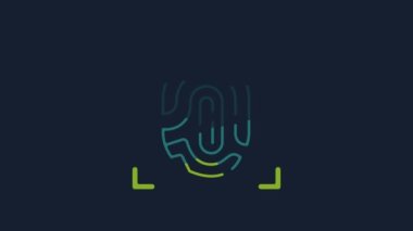 Sarı Parmak izi simgesi mavi arkaplanda izole edildi. Kimlik uygulaması simgesi. Kimlik işareti. Kimliğe dokun. 4K Video hareketli grafik canlandırması.