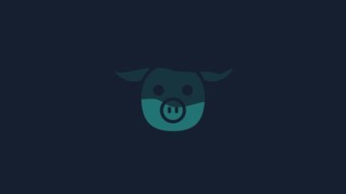 Yellow Pig icon isolated on blue background. Animal symbol. 4K Video motion graphic animation.