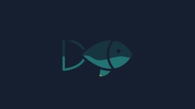 Yellow Fish icon isolated on blue background. 4K Video motion graphic animation.