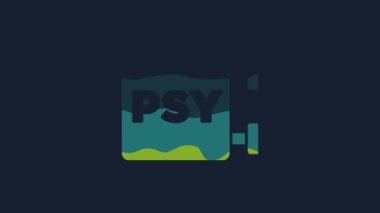 Yellow Psychology icon isolated on blue background. Psi symbol. Mental health concept, psychoanalysis analysis and psychotherapy. 4K Video motion graphic animation.