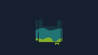 Yellow Book icon isolated on blue background. 4K Video motion graphic animation.