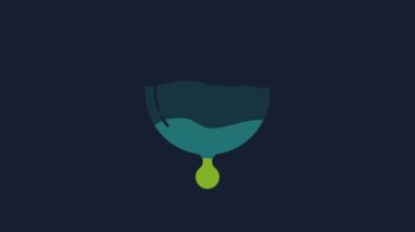 Mavi arka planda izole edilmiş sarı aybaşı bardağı ikonu. Kadın hijyeni. Kritik günlerde kadınlar için koruma. 4K Video hareketli grafik canlandırması.