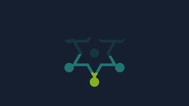 Sarı Hexagram Şerif ikonu mavi arka planda izole edildi. Polis rozeti ikonu. 4K Video hareketli grafik canlandırması.