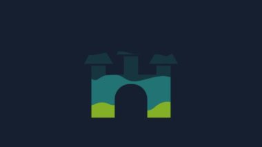 Sarı Kale simgesi mavi arkaplanda izole edildi. 4K Video hareketli grafik canlandırması.