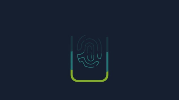 Gul Smartphone Med Fingeravtrycksläsare Ikon Isolerad Blå Bakgrund Begreppet Säkerhet — Stockvideo