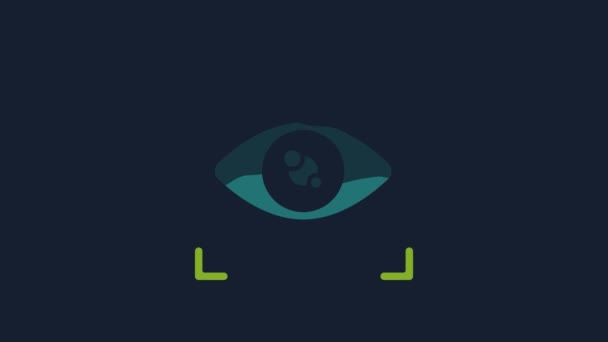 青い背景に黄色の目のスキャンアイコンが隔離されています 目をスキャン 保安検査のシンボル サイバー サイン 4Kビデオモーショングラフィックアニメーション — ストック動画