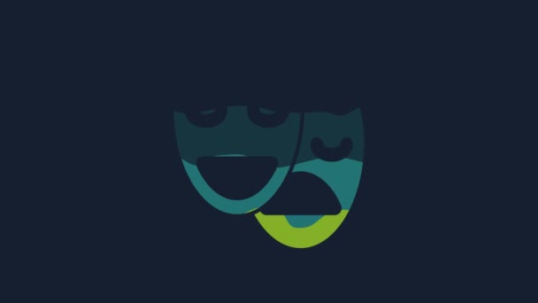Yellow Comedy Tragedy Theatrical Masks Icon Isolated Blue Background Video — Video Stock