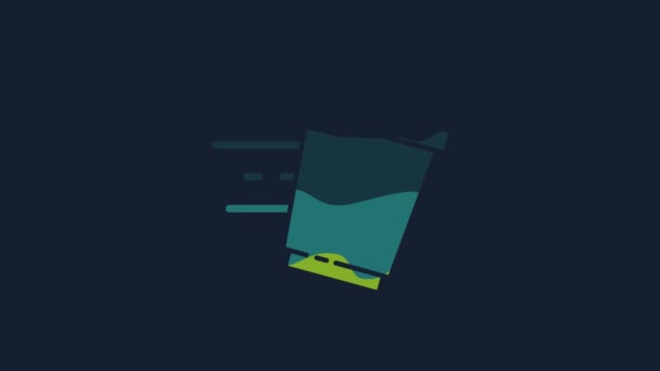 Жовта Кавова Чашка Ікони Ізольована Синьому Фоні Відеографічна Анімація — стокове відео