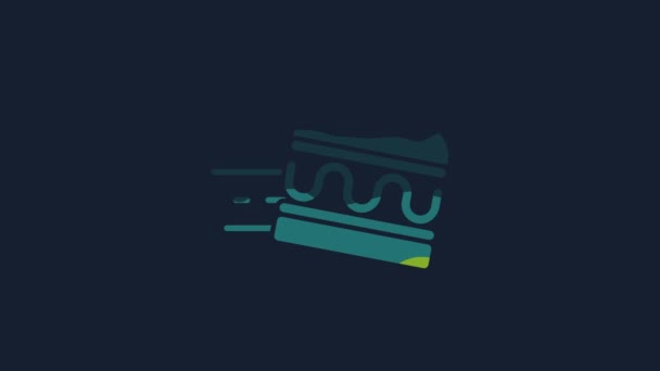 Желтый Онлайн Заказ Значок Доставки Гамбургеров Изолированы Синем Фоне Видеографическая — стоковое видео