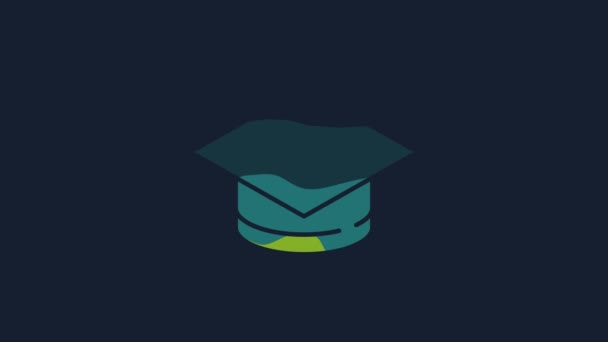 Yellow Graduation Cap Icon Isolated Blue Background Graduation Hat Tassel — Videoclip de stoc