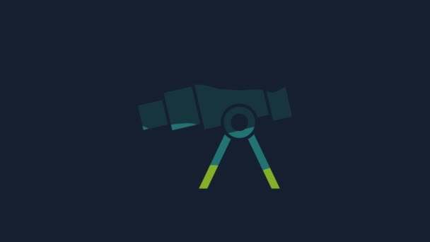 Yellow Telescope Icon Isolated Blue Background Scientific Tool Education Astronomy — Vídeos de Stock