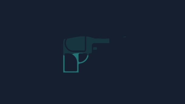 Ícone Arma Revólver Amarelo Isolado Fundo Azul Animação Gráfica Movimento — Vídeo de Stock