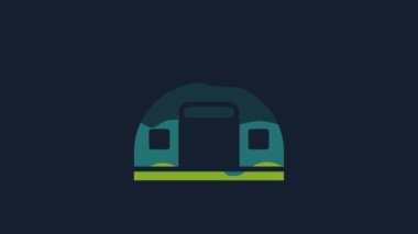 Sarı Askeri kışla ikonu mavi arka planda izole edildi. Hava saldırıları mimari ordusu. 4K Video hareketli grafik canlandırması.