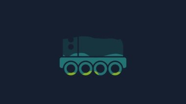 Sarı Mars Gezgin simgesi mavi arkaplanda izole edildi. Uzay aracı. Ay yürüyüşü işareti. Gezegen yüzeyini incelemek için bir cihaz. 4K Video hareketli grafik canlandırması.