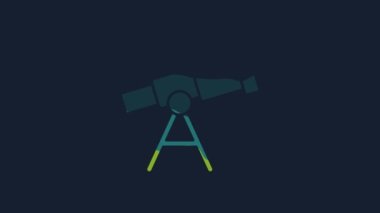 Yellow Telescope icon isolated on blue background. Scientific tool. Education and astronomy element, spyglass and study stars. 4K Video motion graphic animation.