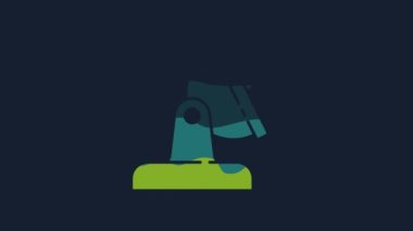 Sarı uydu çanak ikonu mavi arkaplanda izole edildi. Radyo anten, astronomi ve uzay araştırması. 4K Video hareketli grafik canlandırması.