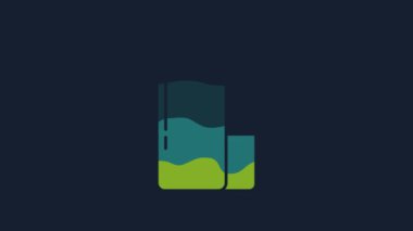 Yellow Thermos container icon isolated on blue background. Thermo flask icon. Camping and hiking equipment. 4K Video motion graphic animation.