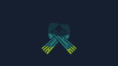 Yellow Campfire icon isolated on blue background. Burning bonfire with wood. 4K Video motion graphic animation.