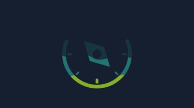 Yellow Compass icon isolated on blue background. Windrose navigation symbol. Wind rose sign. 4K Video motion graphic animation.