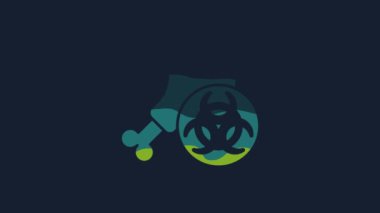 Sarı Gmo araştırma tavuk ikonu mavi arka planda izole edildi. Şırınga tavuğa enjekte ediliyor. 4K Video hareketli grafik canlandırması.