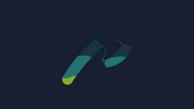 Yellow Wooden axe icon isolated on blue background. Lumberjack axe. 4K Video motion graphic animation.